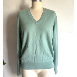 MONOPRIX Premium‎ 100% Cashmere V Neck Knit Pullover Sweater-Size Med-Teal
